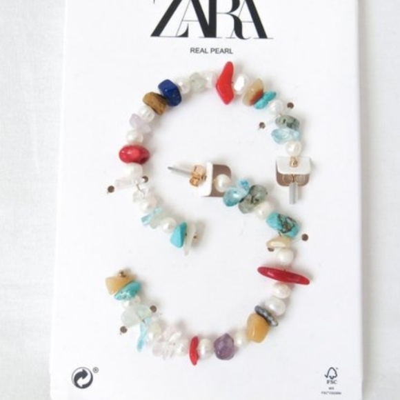Zara gemstone and pearl hoop earrings! - Picture 2 of 6